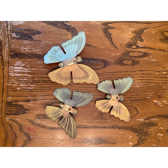 Vintage Hand-Painted Metal Butterfly Wall Decor Set Of 3 Rustic Boho Style Home - Picture 3 of 4